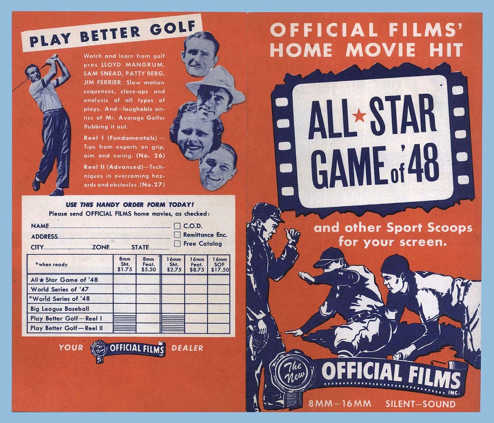 1948 ALL-STAR GAME - OFFICIAL FILMS 4-PAGE FLYER - DIMAGGIO - WILLIAMS - MUSIAL 1948 ALL-STAR GAME - OFFICIAL FILMS 4-PAGE FLYER - DIMAGGIO - WILLIAMS - MUSIAL