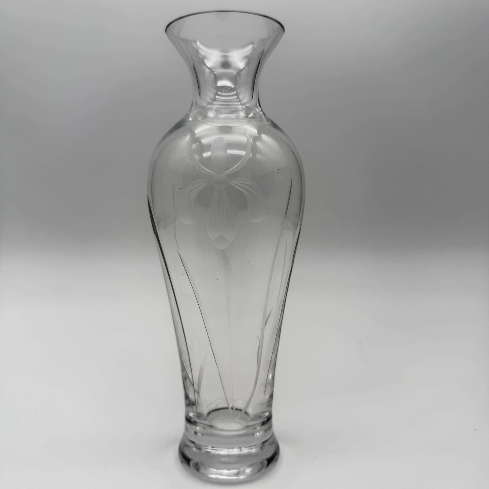 Vintage Clear Glass Bud Vase Etched Orchid Lenox Design Flared Rim 7.5\