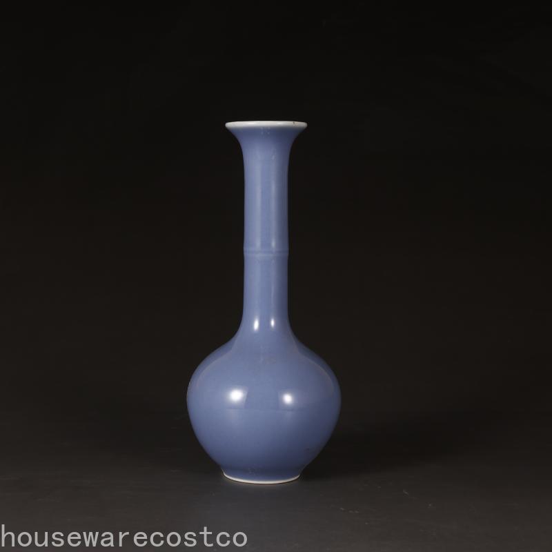 Chinese Blue Glaze Porcelain Slub Shape Vase Handmade Imitate Antiquity Vase