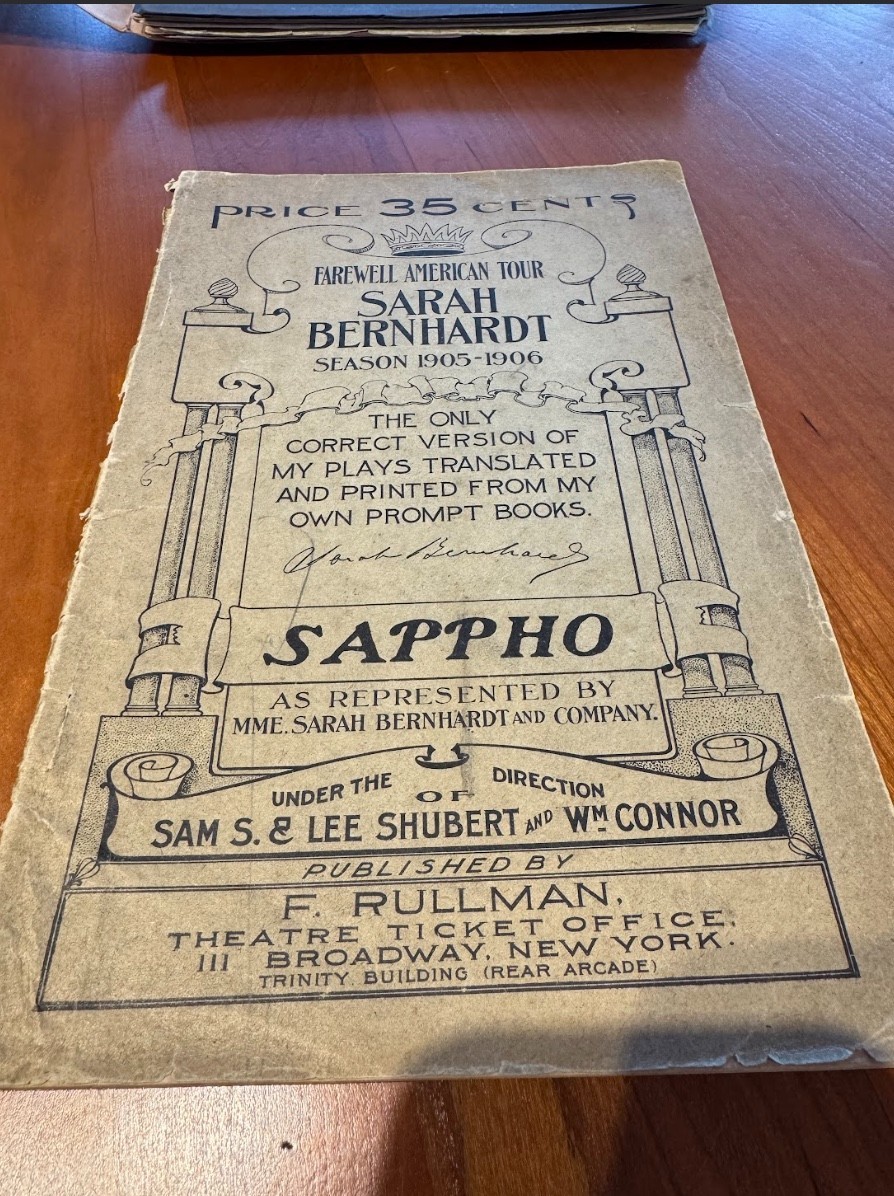 FREE SHIP Sappho A Play in Five Acts Sarah Bernhardt and Company 1905-06 RARE