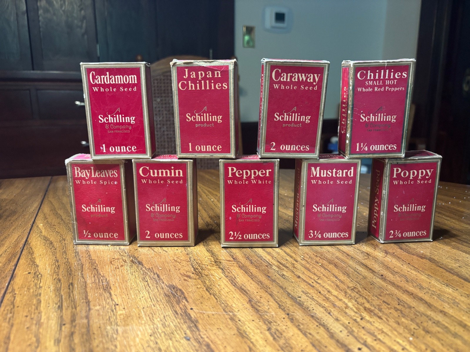 Vintage Schilling Spice lot of 9 cardboard containers- SF CA