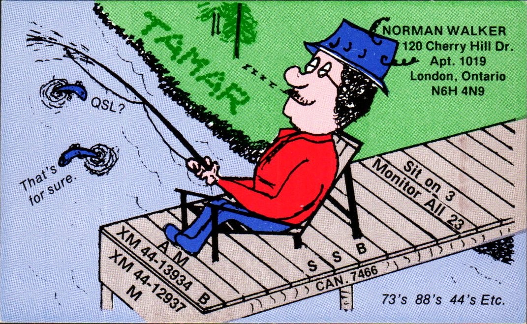 London Ontario - CB Radio QSL Card Tamar Fisherman on Dock XM 44-13934 - 1977