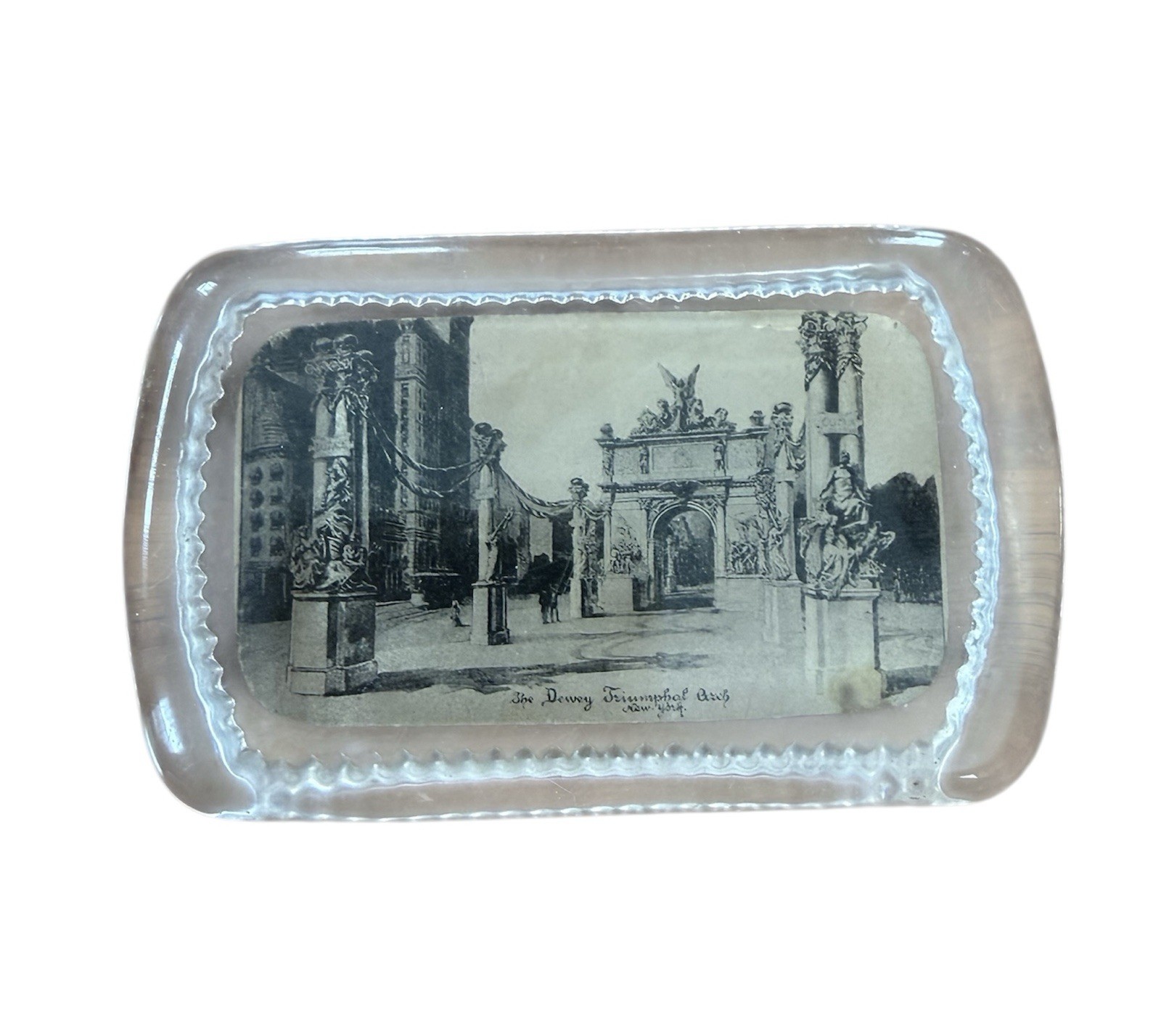 Antique Dewey Triumphal Tower New York Souvenir Glass Paperweight 4” EUC