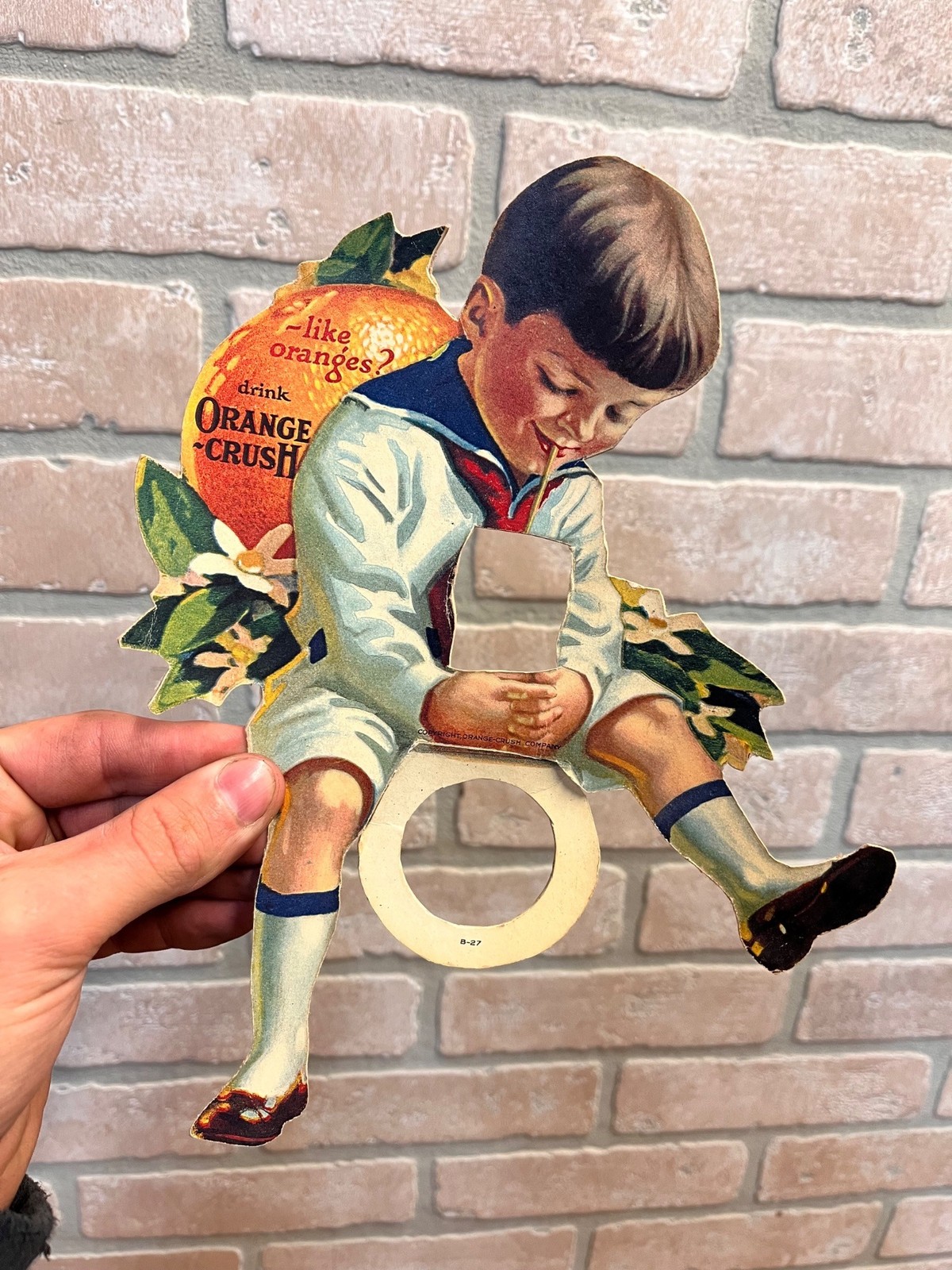 RARE Vintage c1927 Orange Crush Soda Pop Advertising Sipper Boy Bottle Topper RARE Vintage c1927 Orange Crush Soda Pop Advertising Sipper Boy Bottle Topper