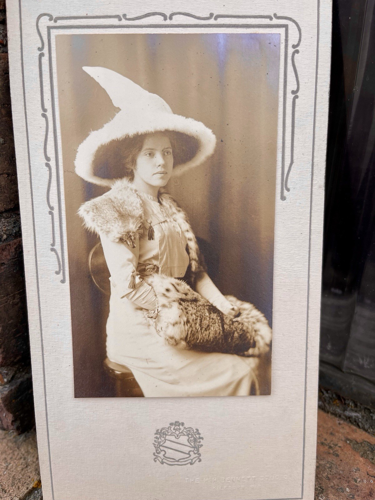 Vintage HH Bennett Pretty Young Lady In White Witch Hat Photo Kilbourn WI Dells