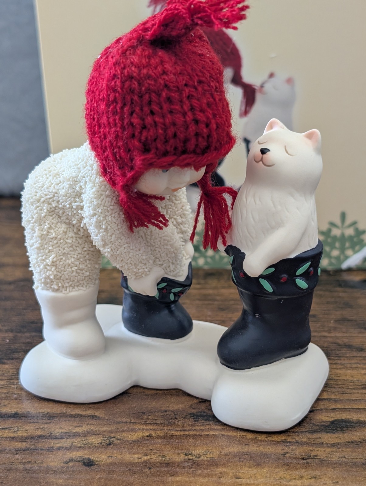 Dept 56 Snow Babies That\'s My Boot Cat Red White Ceramic Figure New open Box
