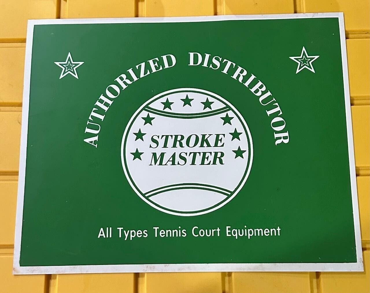 Vintage STROKE MASTER Tennis Ball Machine *Authorized Distributor* Plastic Sign