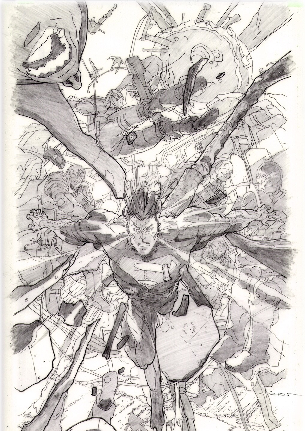 KERON GRANT DC COMICS ABSOLUTE SUPERMAN ORIGINAL ART PRELIMINARY COVER PENCIL