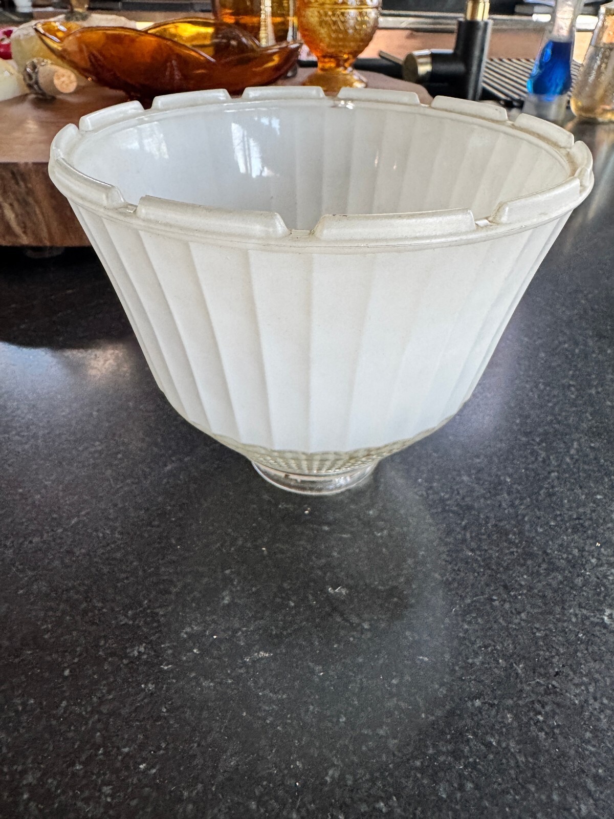 Vintage Mid-Century White Ribbed Milk Glass Light Shade Pendant Fixture Globe