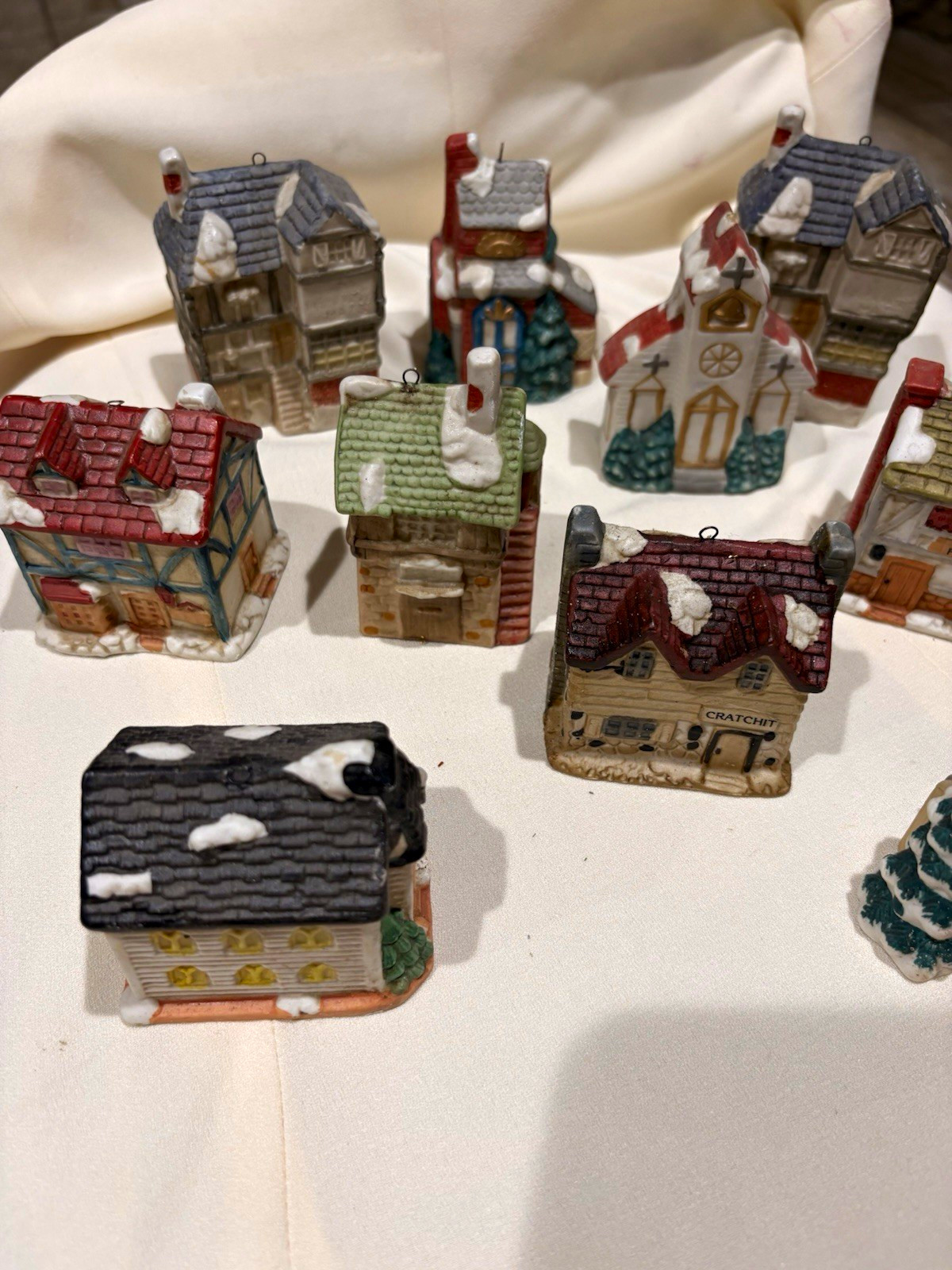 Vintage Brinn's 1989 Ceramic Hand Painted Christmas Village /ornaments lot 12