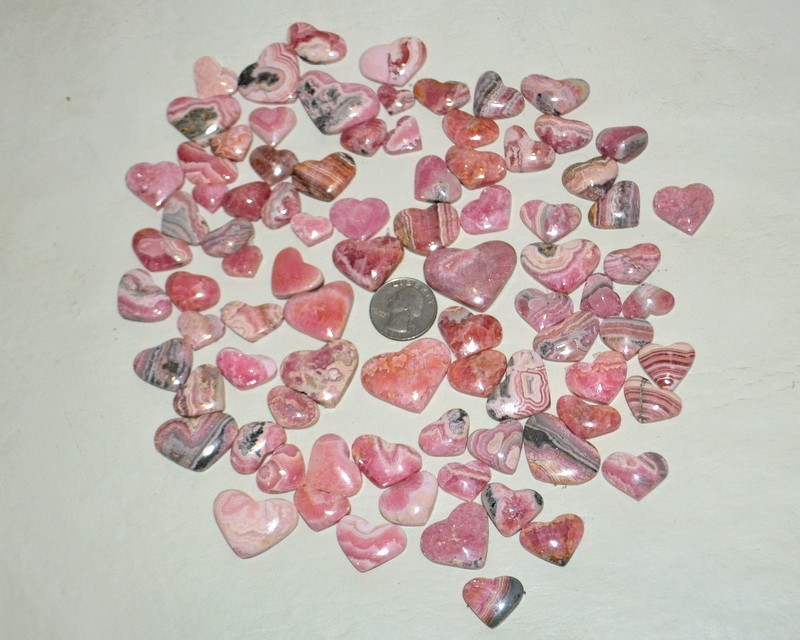 85 pcs LOT Rhodochrosite Carved Hearts from Argentina * Wholesale Bulk *