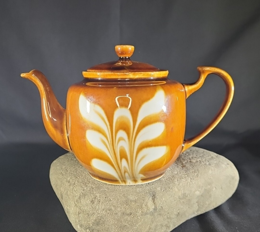 Vintage Brown Drip Cream Swirl Glaze Ceramic Teapot Creamer