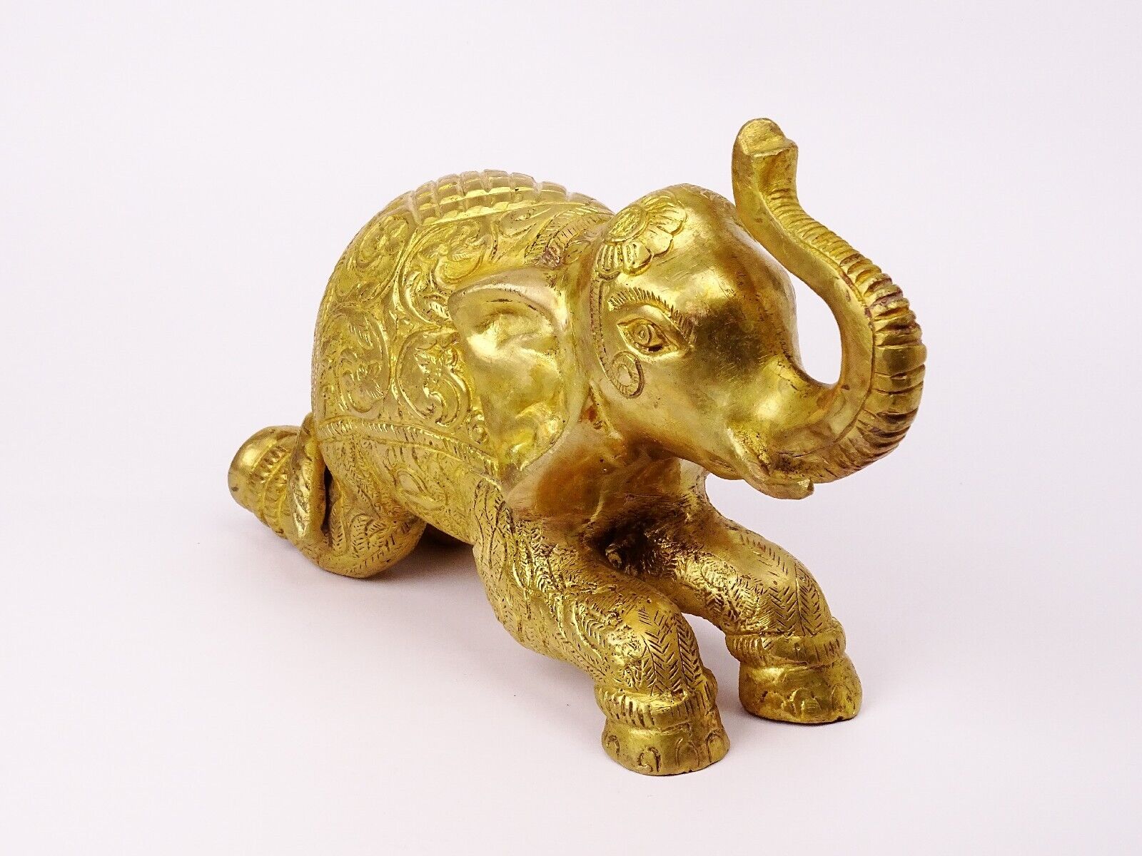Beautiful Kneeling  Vintage Brass Elephant Figurine