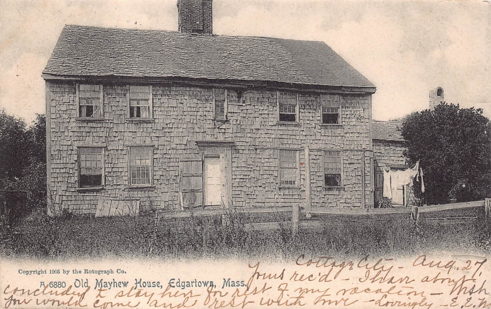 Edgartown MA Martha\'s Vineyard Old  Mayhew Hancock House c1906 Vtg Postcard C41