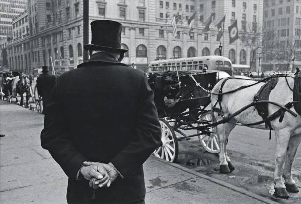 Cabby and horse on 60th Street Central Park New York 1960 Old Photo