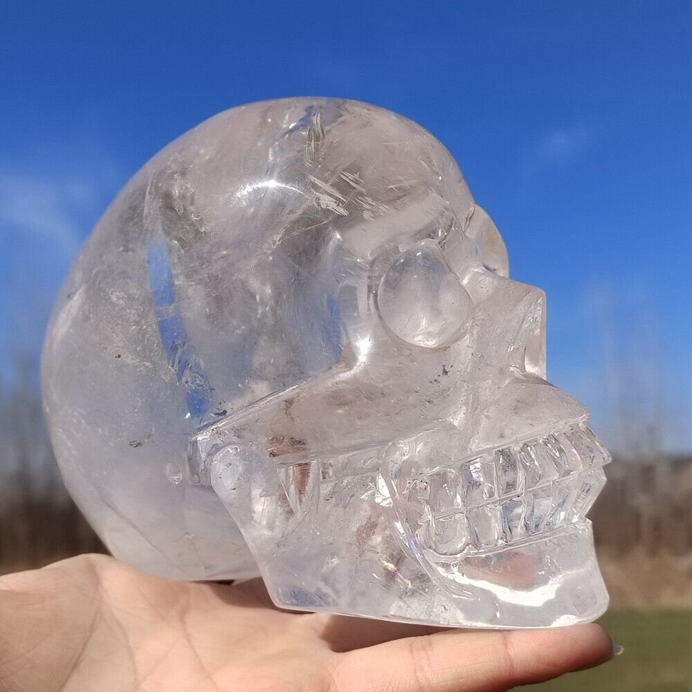 3.43LB Natural Top clear quartz skull Quartz Crystal carved Reiki healing WK693