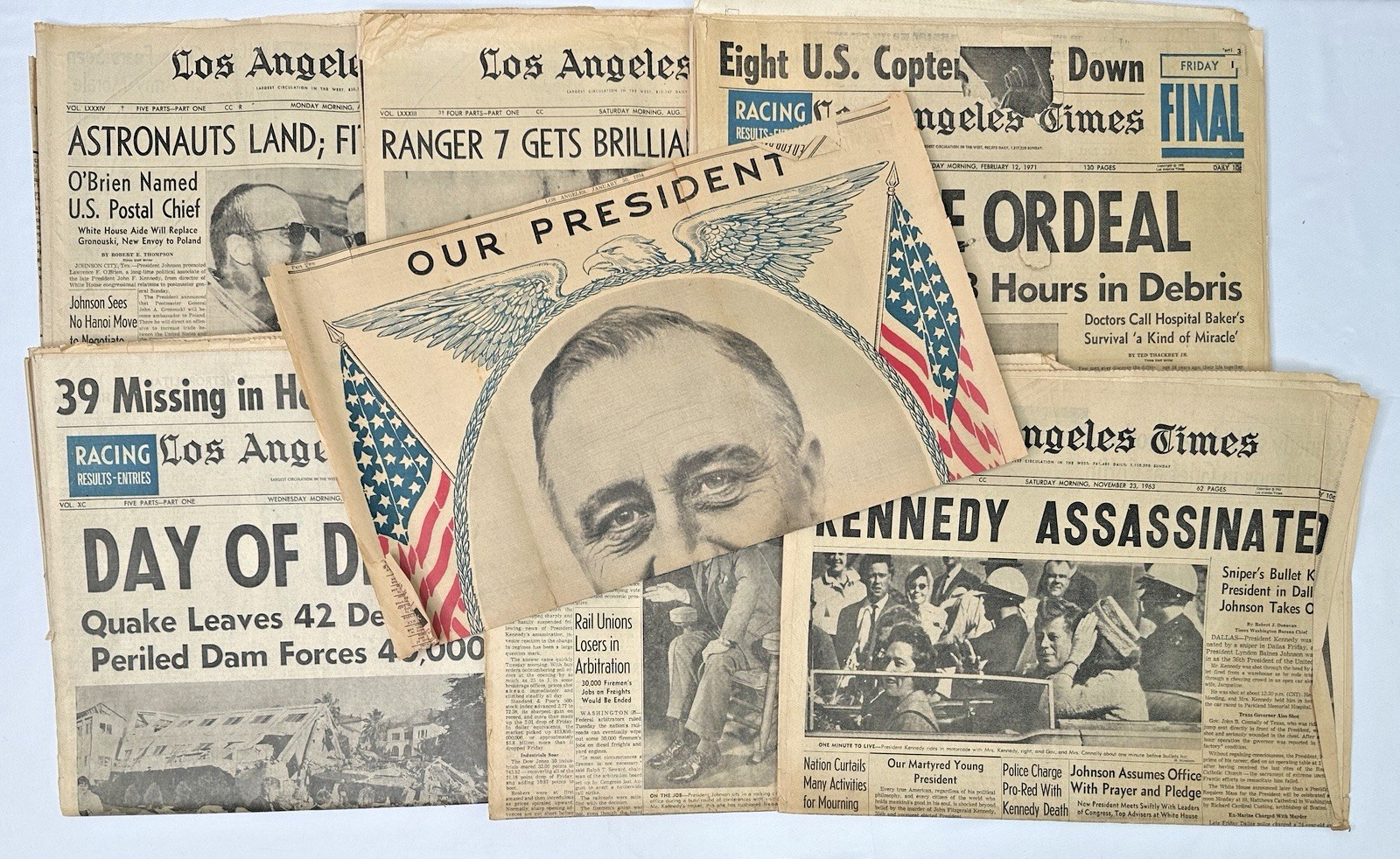Los Angeles Times 60's 70's Lot of 6 Mix LA Times Newspapers + 1934 Roosevelt