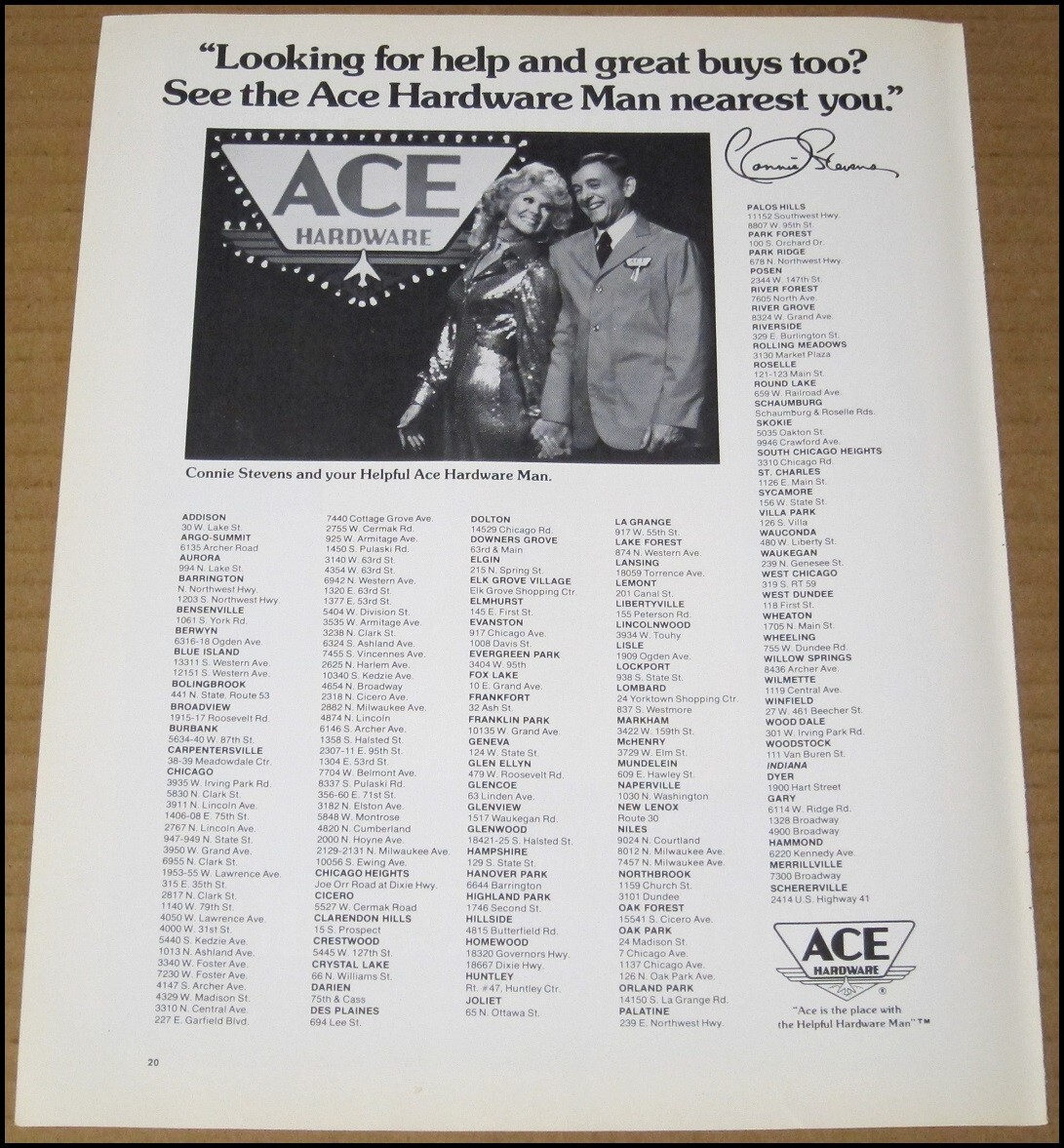 1976 Connie Stevens Ace Hardware Store Print Ad Advertisement Vintage Chicago