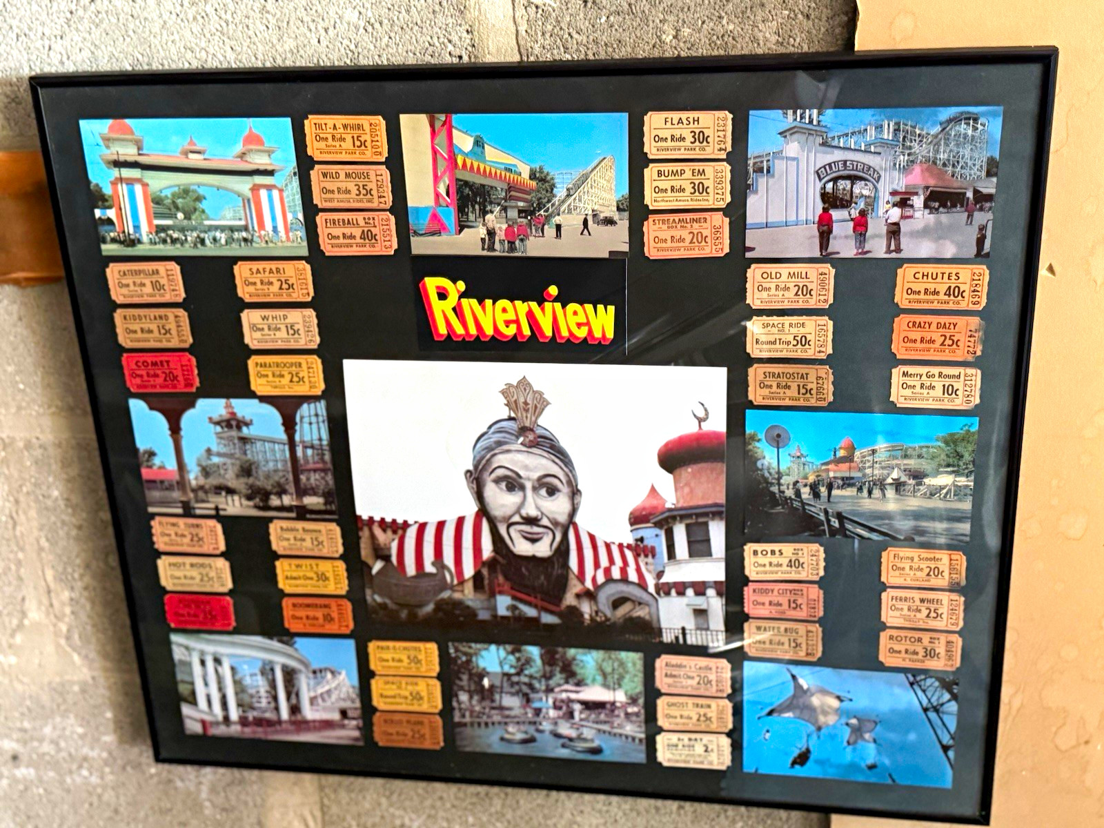 Vintage Chicago Riverview Park Memorabilia Display Ride Tickets & Photos Vintage Chicago Riverview Park Memorabilia Display Ride Tickets & Photos