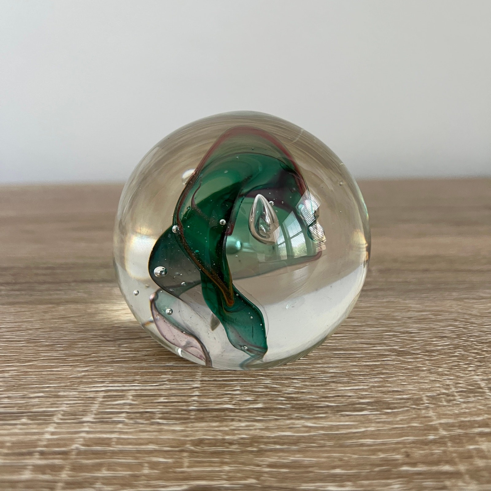 Karg Signed Paperweight Bubbles Green Red Purple Smoke Swirl