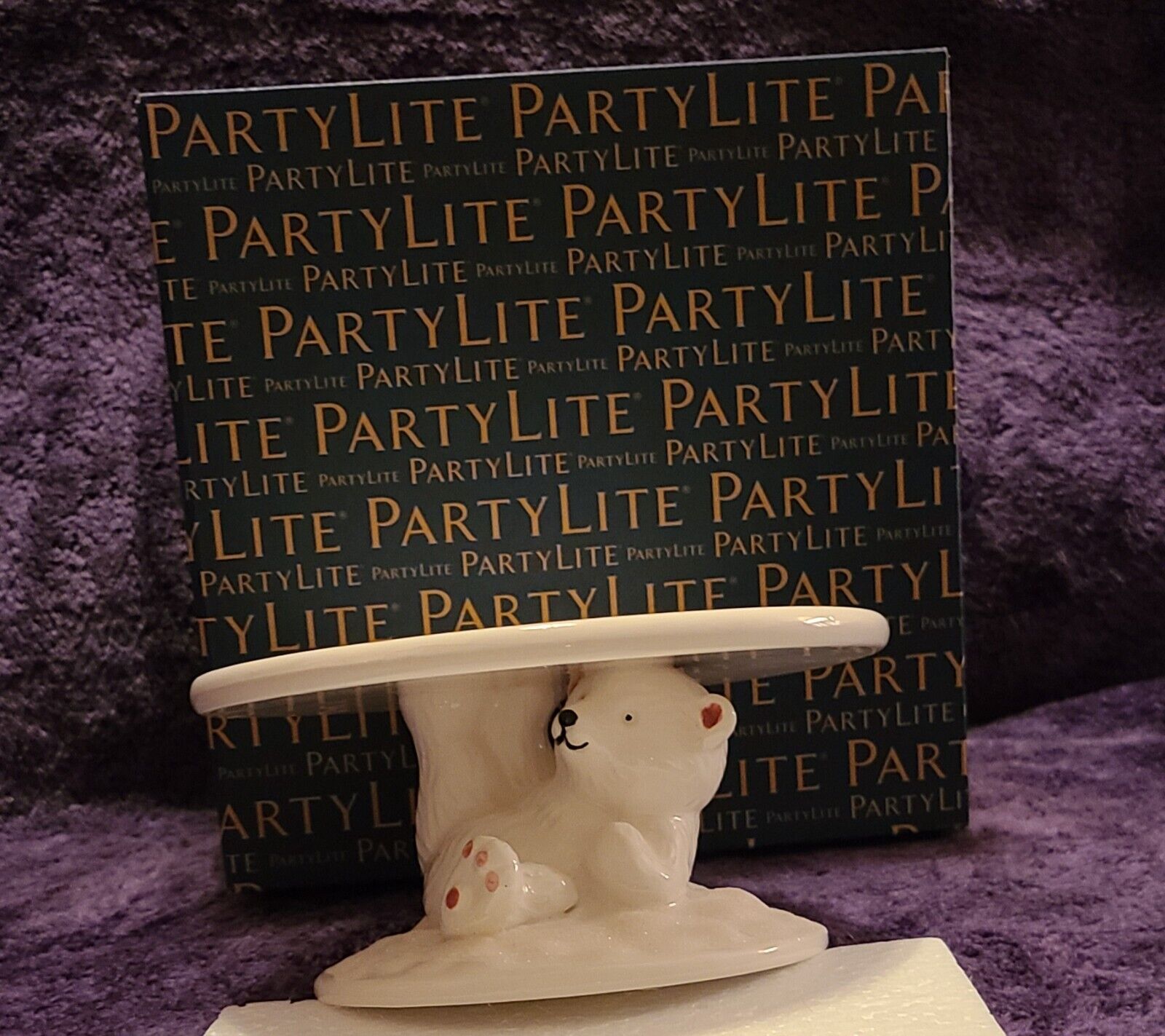 New Partylite Polar Bear Winter Candle P92895 Beary Merry Pedestal Jar Holder