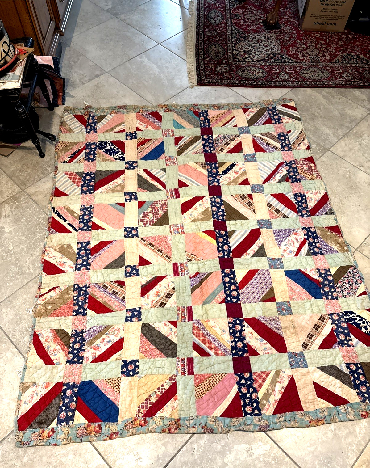 Stunning Antique/VTG/30's Alabama Quilt HandStitch 73”x61”free post