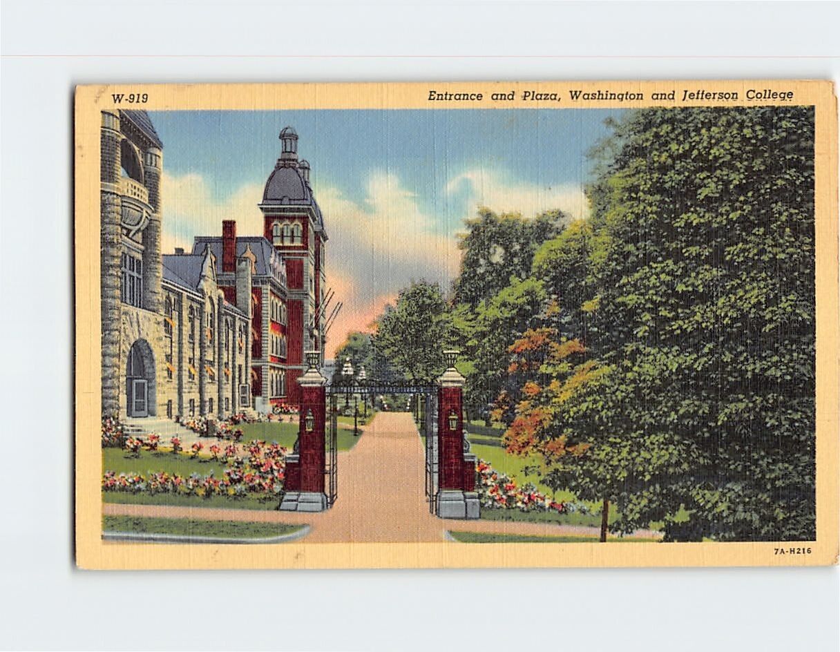 Postcard Entrance & Plaza Washington & Jefferson College Pennsylvania USA