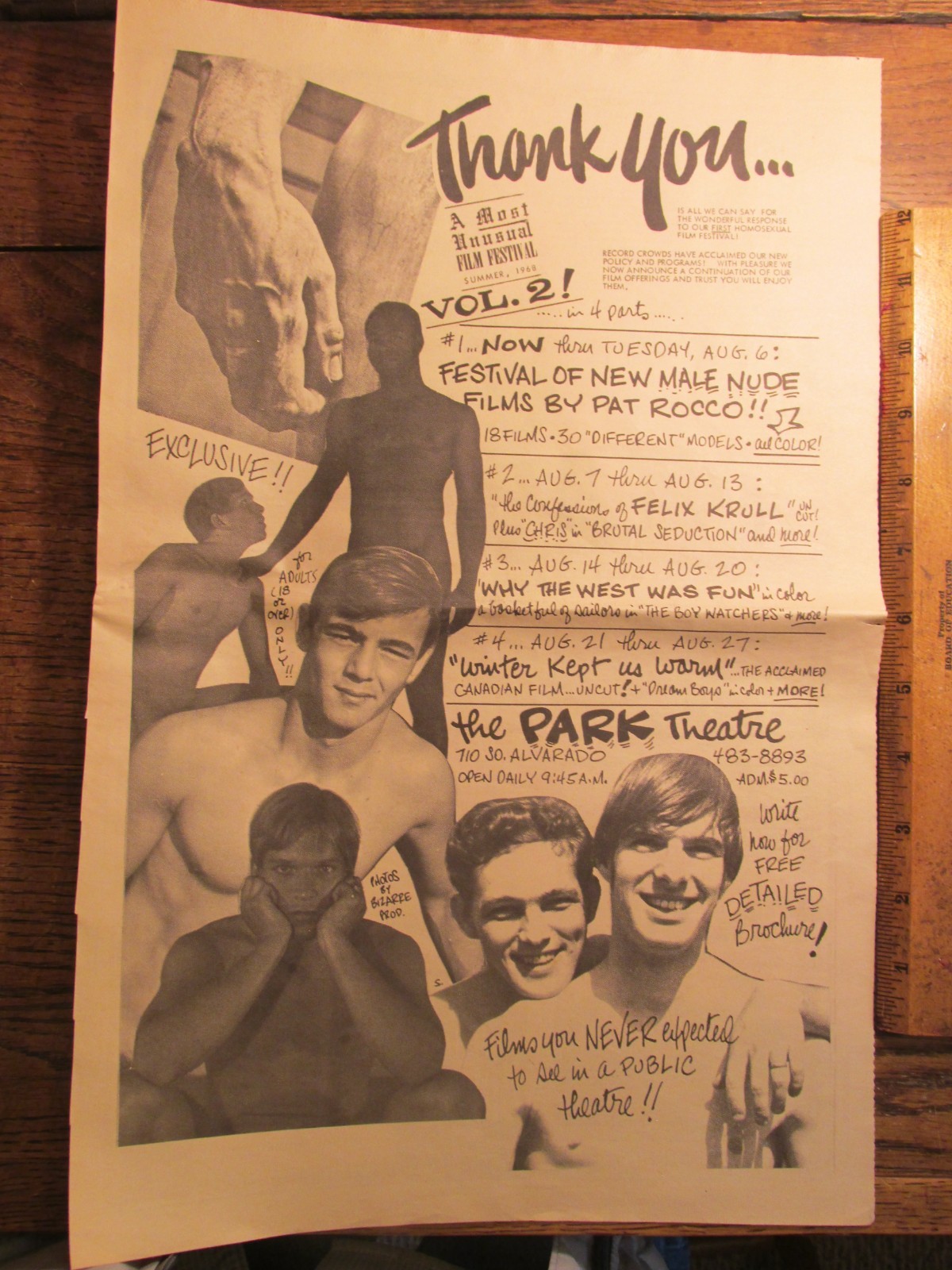 Vintage Ephemera Rare 1968 LA Gay Film Festival Print Ad Park Theater