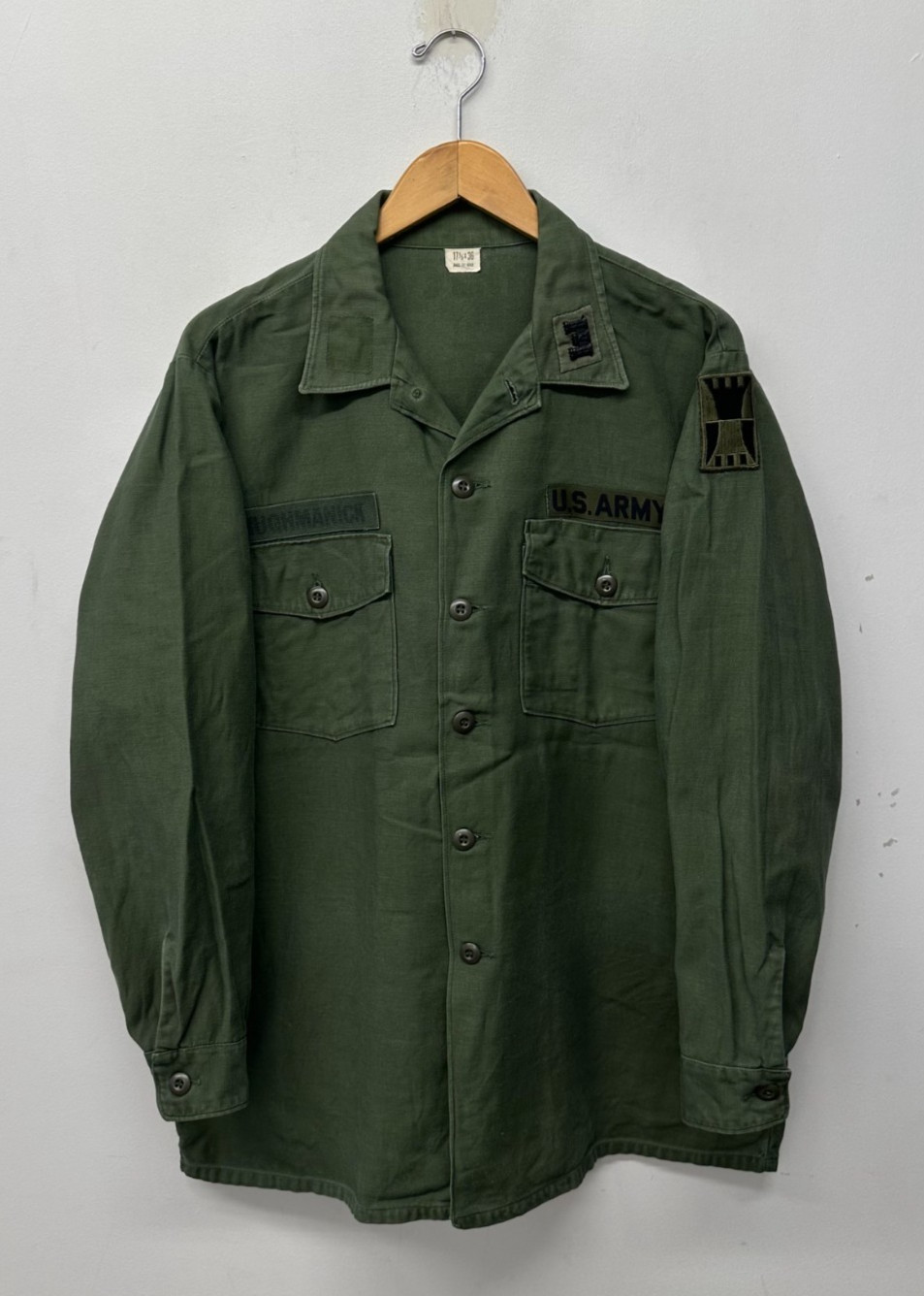 OG-107 Fatigue Shirt, Size 17 1/2 x 36, Dated 1968, US Army, W-39 OG-107 Fatigue Shirt, Size 17 1/2 x 36, Dated 1968, US Army, W-39