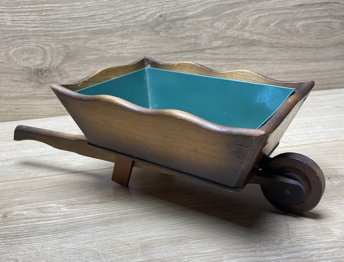 Vintage Lefton Japan Wooden Wheelbarrow Planter Napco Style Mid Century 11”