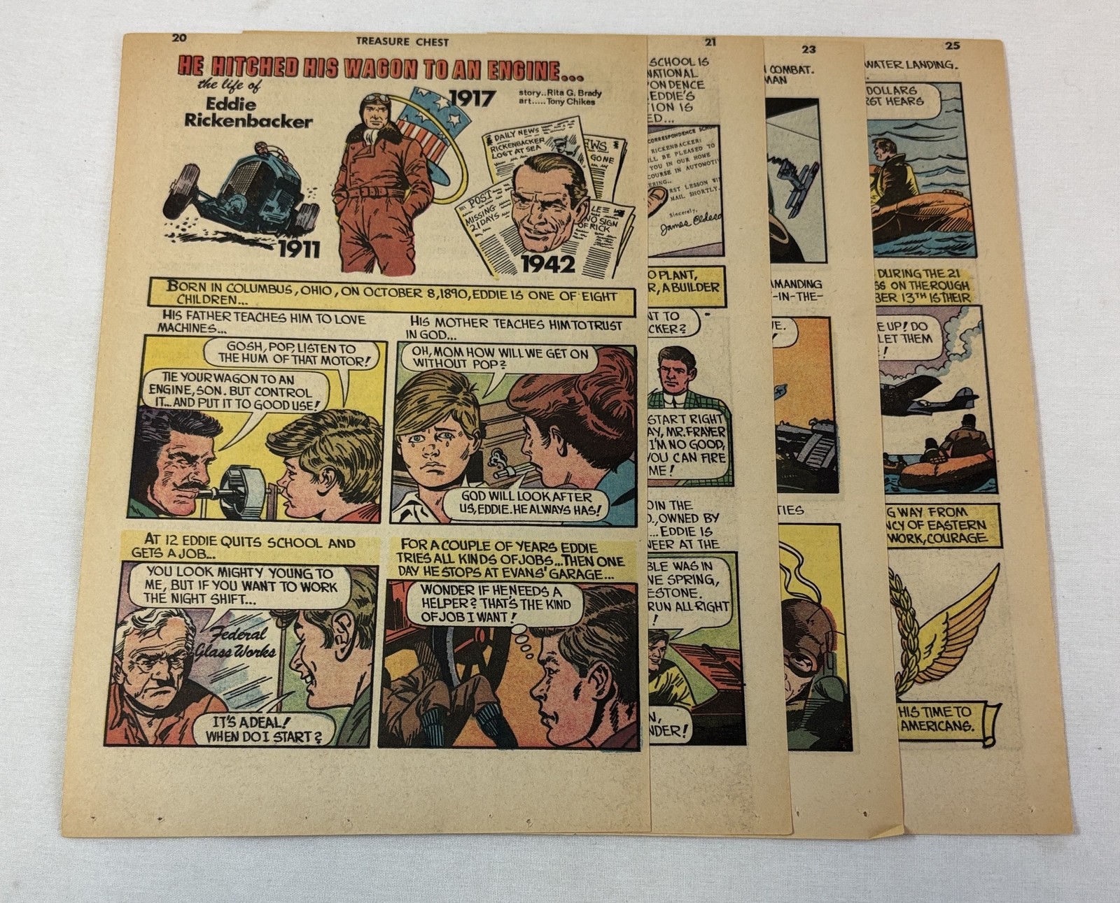 1949 six page cartoon story ~ EDDIE RICKENBACKER ~ WWI, WWII