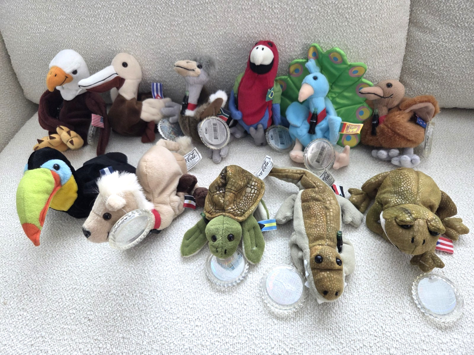 11 Vintage 1999 Coca Cola Bean Bag Plush Toys with Tags & 