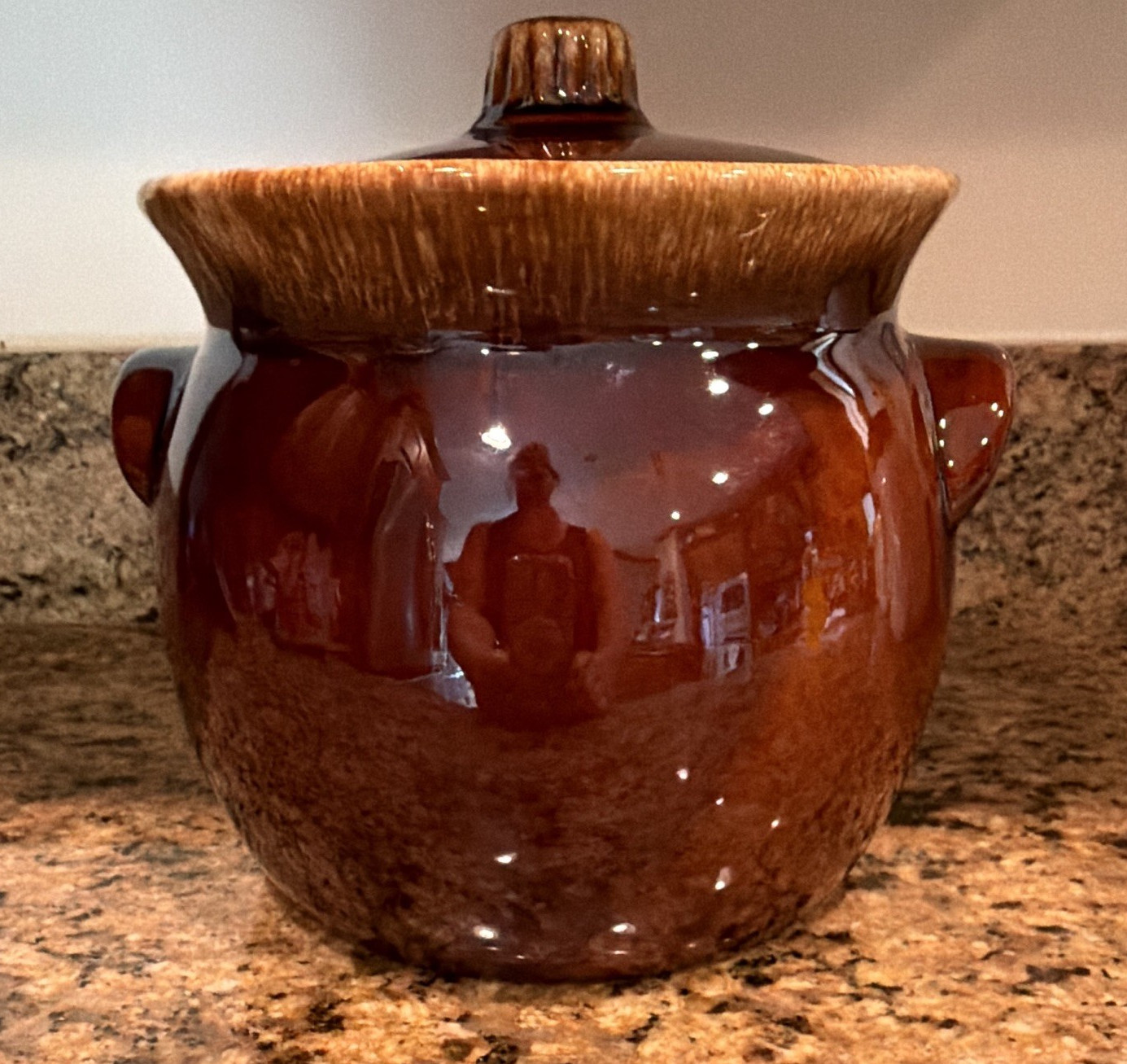 Hull Oven Proof Brown Drip Glaze Ceramic Bean pot Crock with Handles