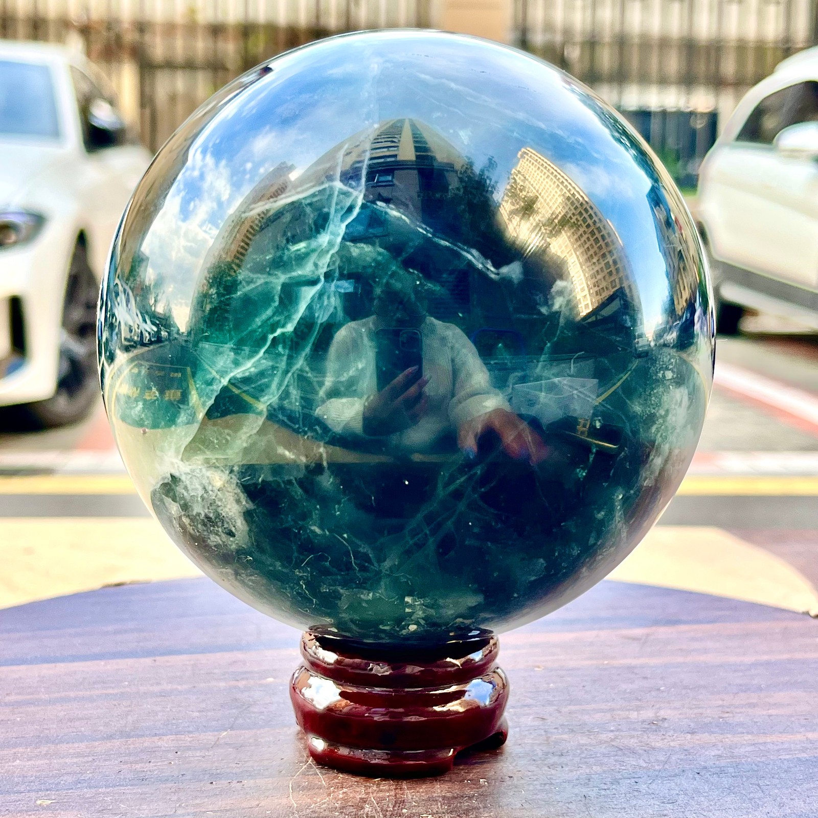 6.67LB Natural Green Fluorite Qi Polished Healing Crystal Ball