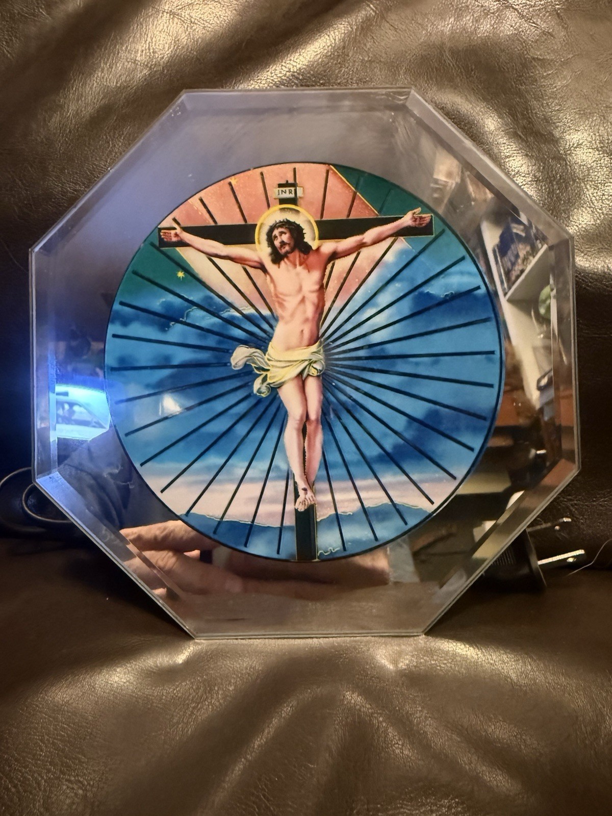 Vintage Eleco Motion Light Up Jesus Mirror Psychedelic Kinetic Spinning Works