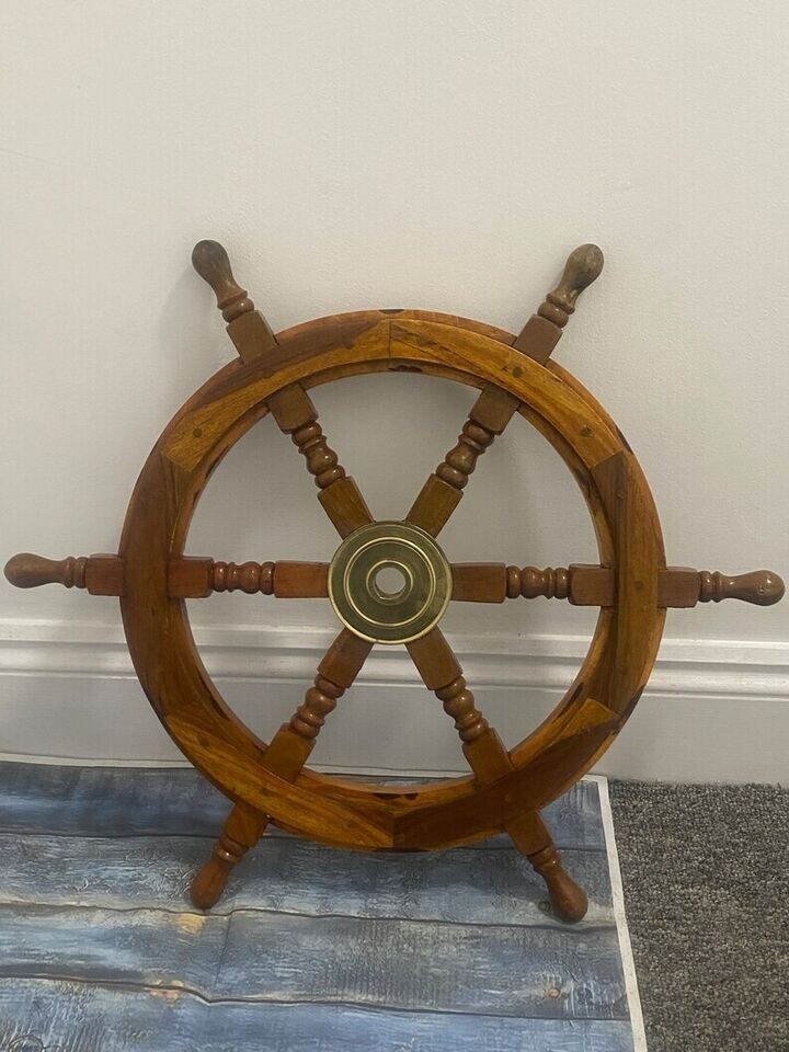 NEW ANTIQUE 24'' BRASS STEERING PIRATE WHEEL WALL DECOR NAUTICAL SHIPS GIFT
