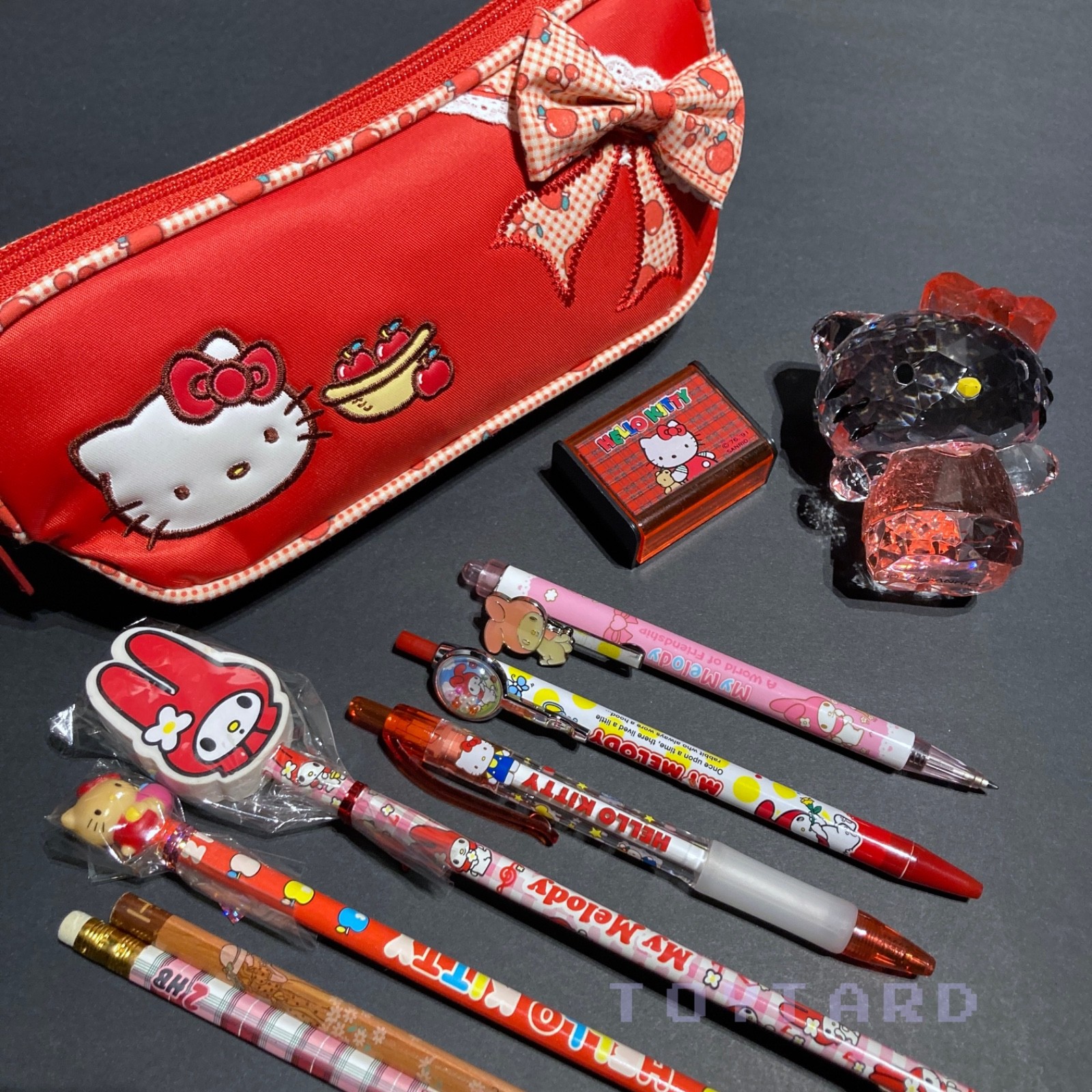 VTG Sanrio Hello Kitty LOT Red Apples Case Pouch My Melody Topper Pencils Pens