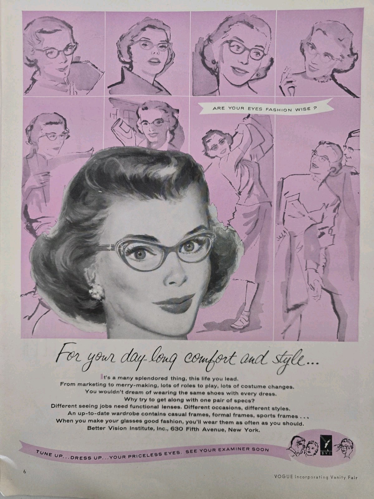 1956 Better Vision Institute Women\'s Eyeglasses glasses vintage art Ad 
