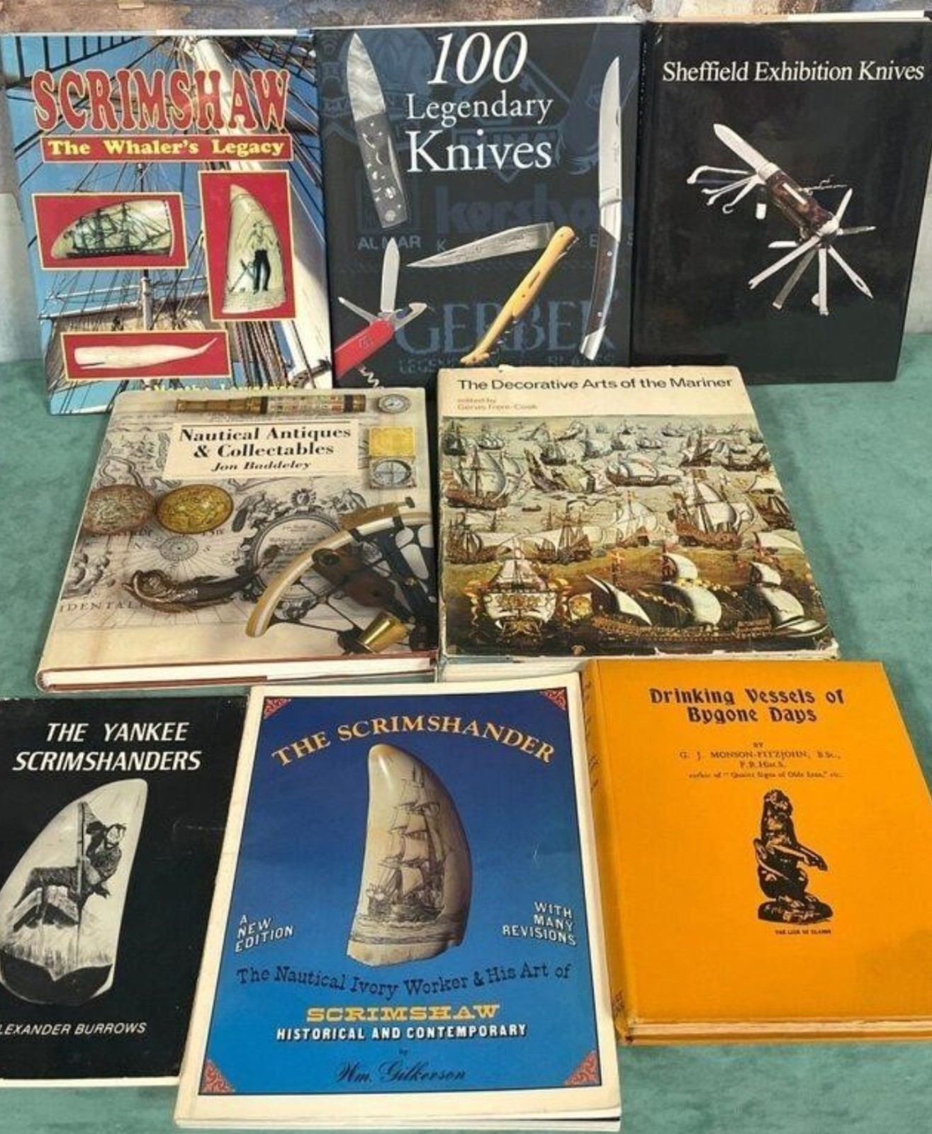 Sheffield Exhibition Knives + Scrimshaw Nautical Book Lot of 8 Whaler's Legacy