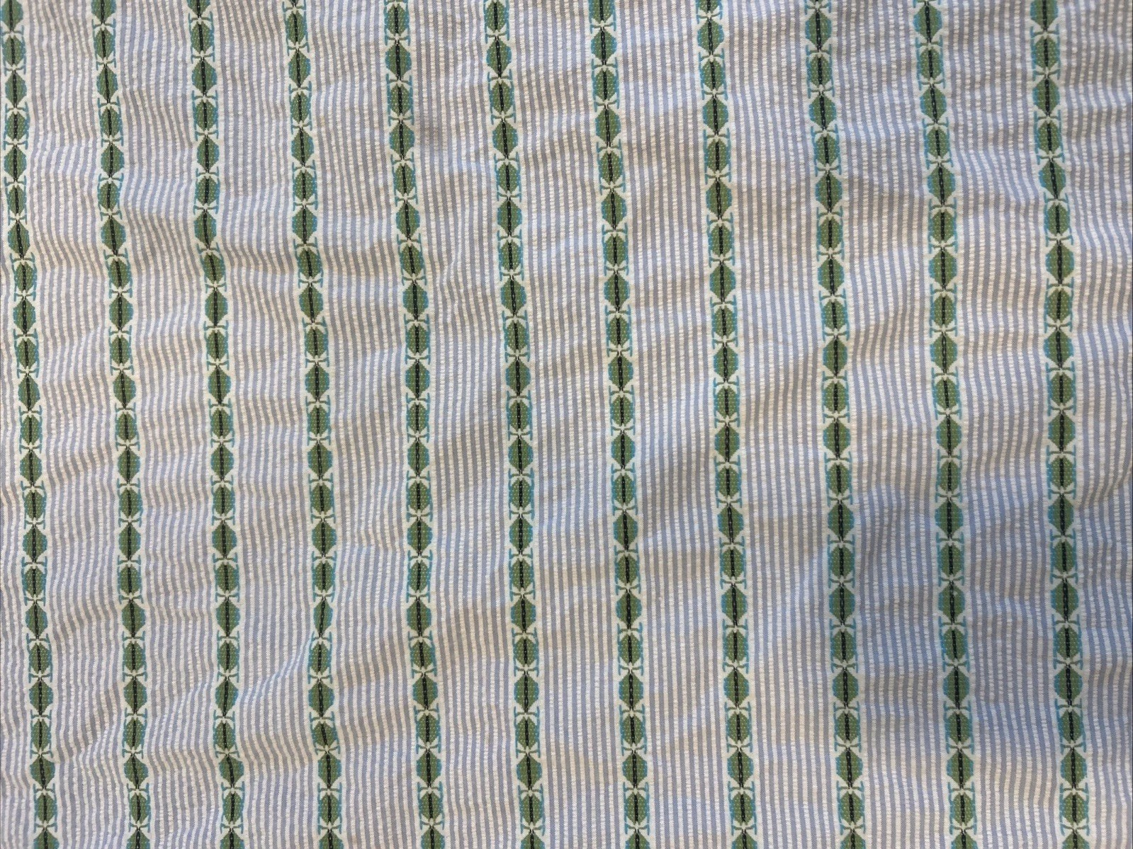VTG Sewing Fabric SEERSUCKER Blue White Green 137”x43-1/2” VTG Sewing Fabric SEERSUCKER Blue White Green 137”x43-1/2”