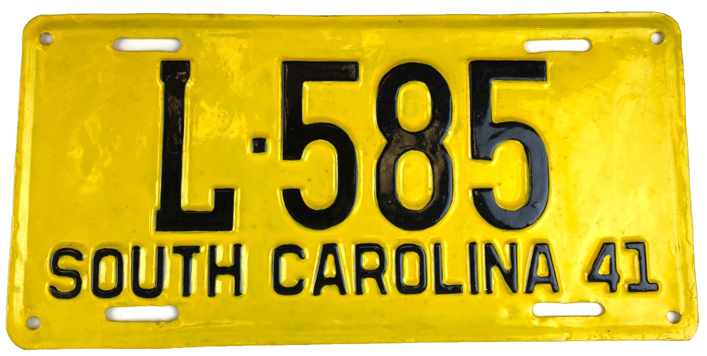 Vintage South Carolina 1941 Reconditioned Auto License Plate L-585 Wall Decor