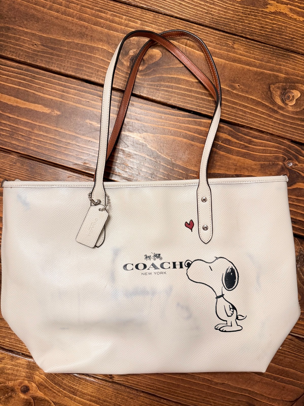 COACH Snoopy Tote Bag White Charm Iconic Shoulder Bag