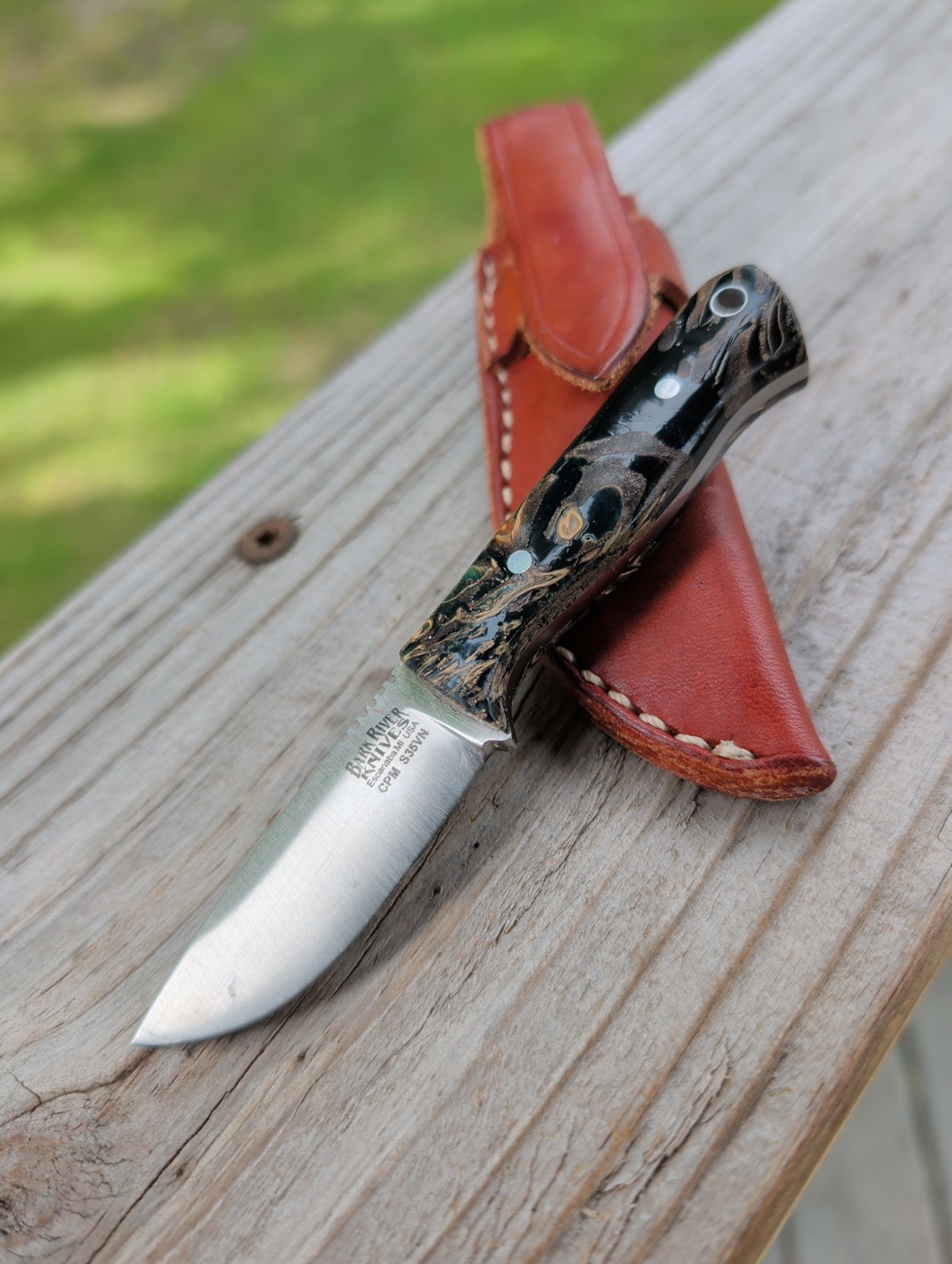 Bark River Bravo Micro CPM S35VN Knife Floral In Black Resin Leather Slip Sheath