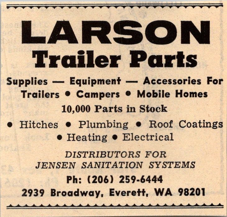 Larson Trailer Parts Jensen Sanitation Systems Everett WA 1974 Ad TAK7-S8