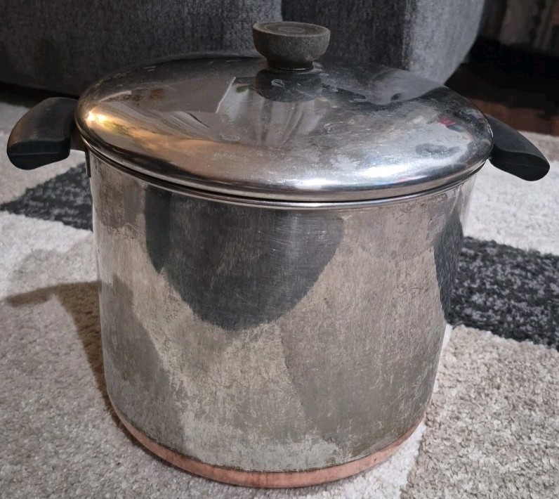 Vtg Pre-1968 Revere Ware 8 Quart Copper Bottom Stockpot W/ Lid USA Double Ring