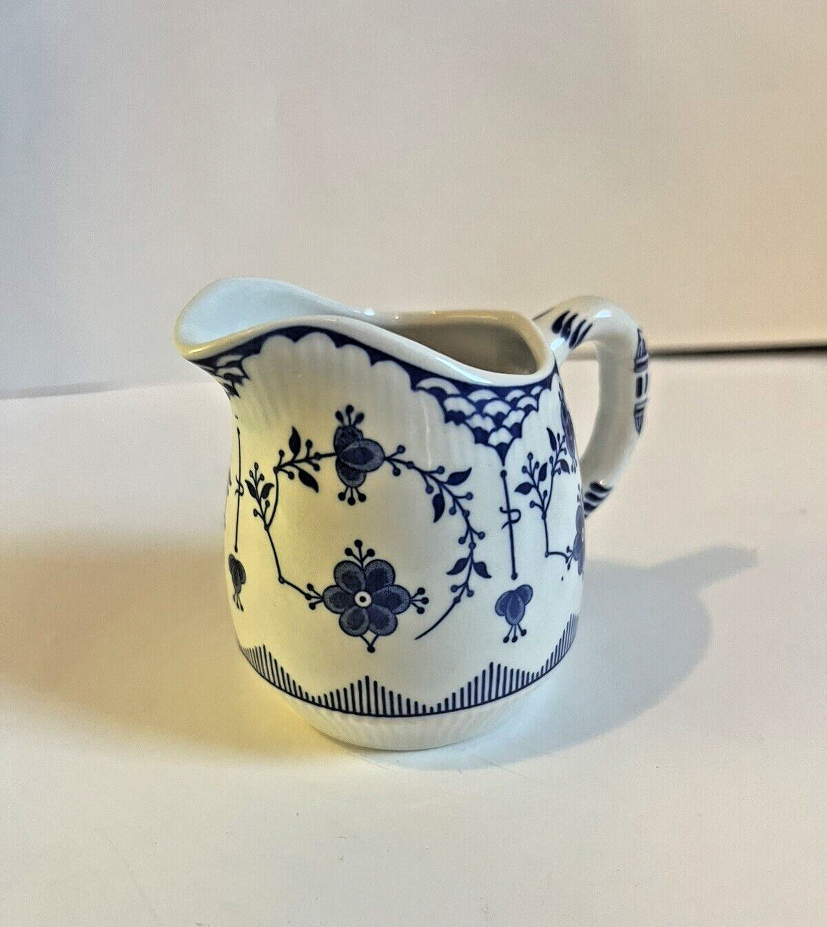 Vintage Furnivals Ironstone Denmark Blue & White Flower Creamer / Milk Jar