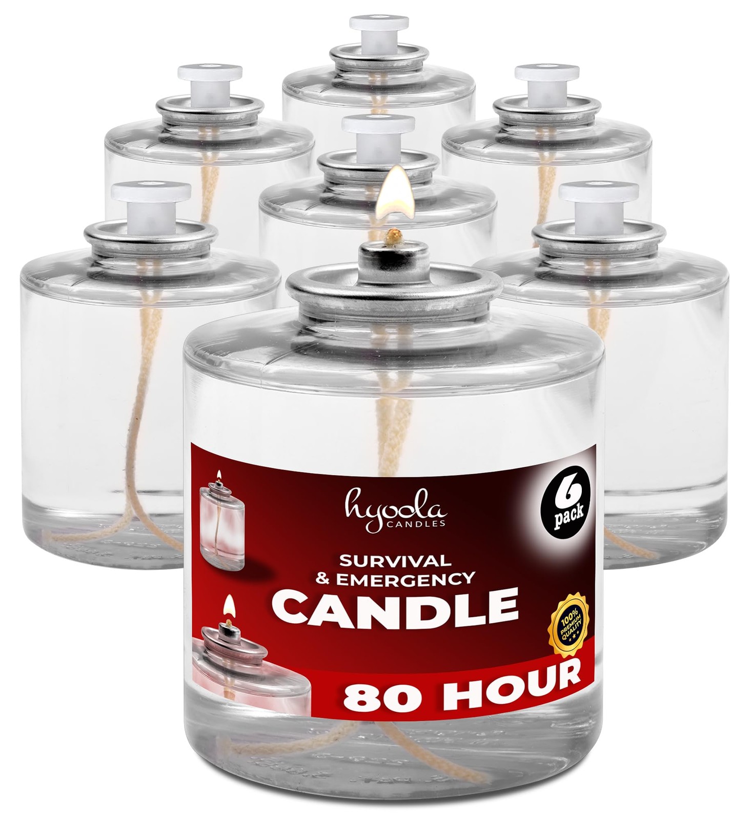 Hyoola 80 Hour Liquid Paraffin Long Burning Candles - 6 Pack - 6 Pack, Clear
