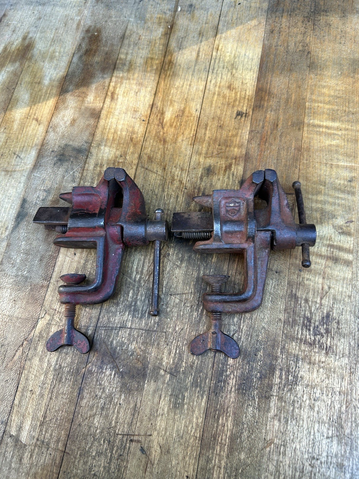 Antique Early Pair of 1900s BONNEY Clamp-On Jeweler\'s Anvil Vises NO 112 .