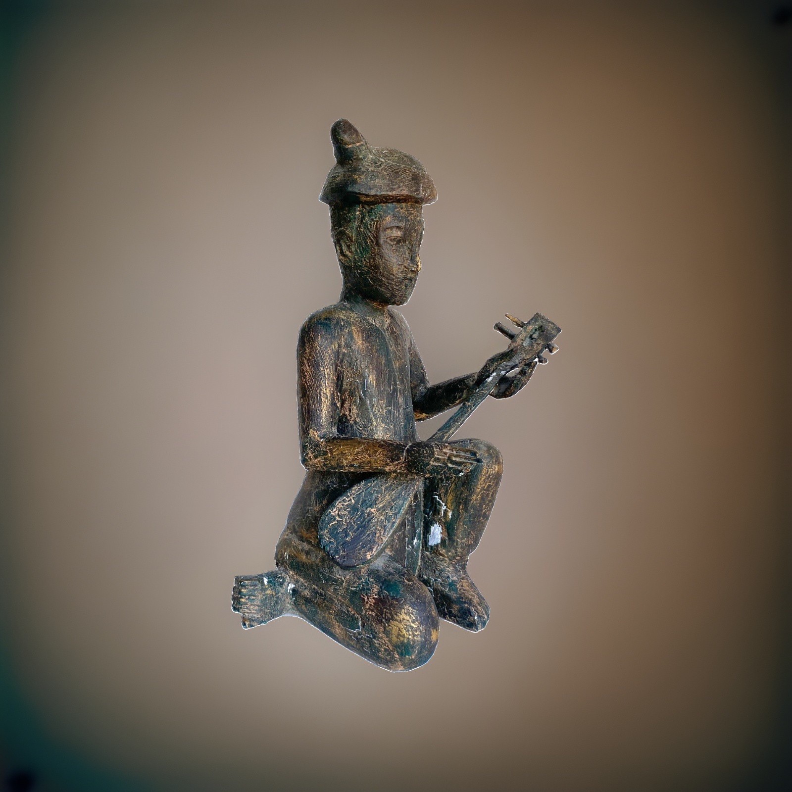 Vtg West African Carved Wood Statue Musician Playing Lute Ngoni Tribal Fig 16
