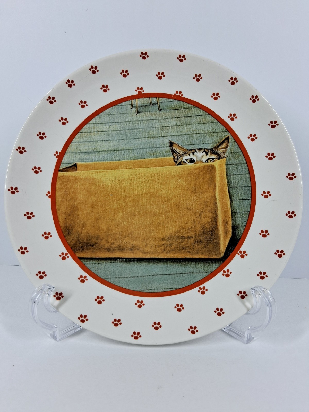 Vintage Cat Kitty Plate Vandor Lowell Herrero Collectible Tabby Paw Border 1984 Vintage Cat Kitty Plate Vandor Lowell Herrero Collectible Tabby Paw Border 1984